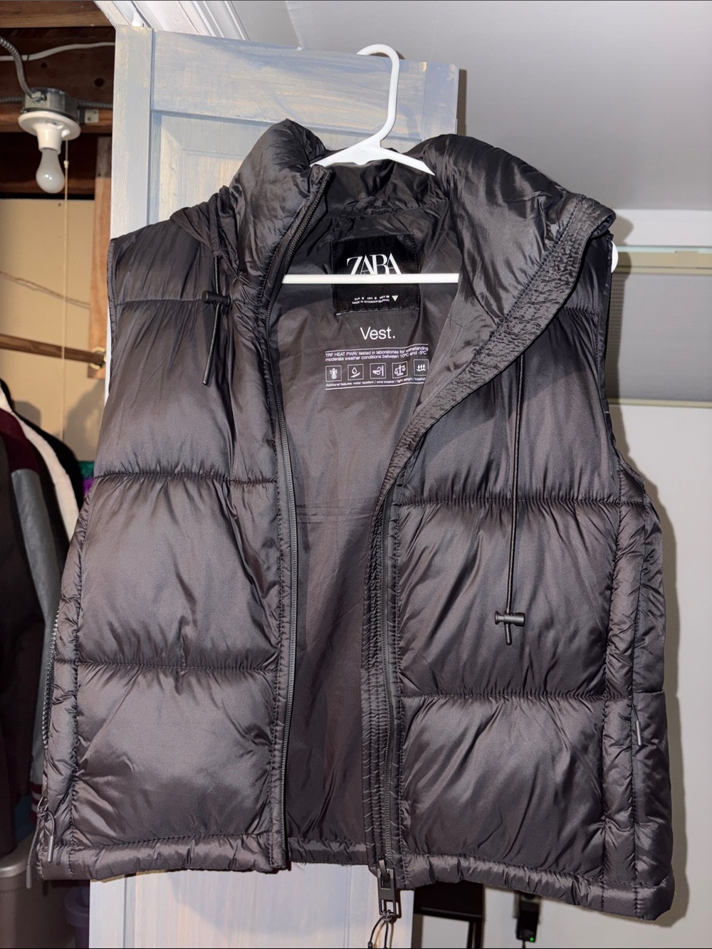 Zara Black Quilted Puffer Vest with Hood